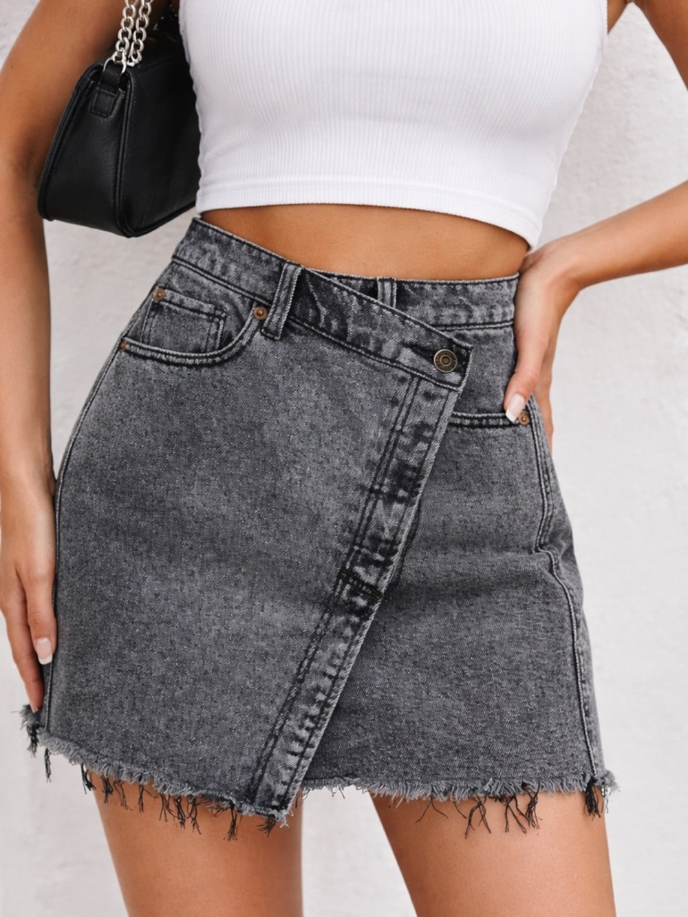 Free People High Rise Denim Skirt Black Sz 24 Boho Whimsycore Bikercore Festival
